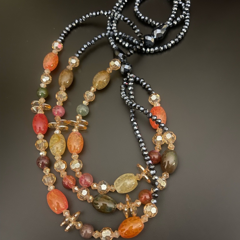 Multicolor Faceted Beaded Necklace with Navy Crystal Strand - Women Jewelry